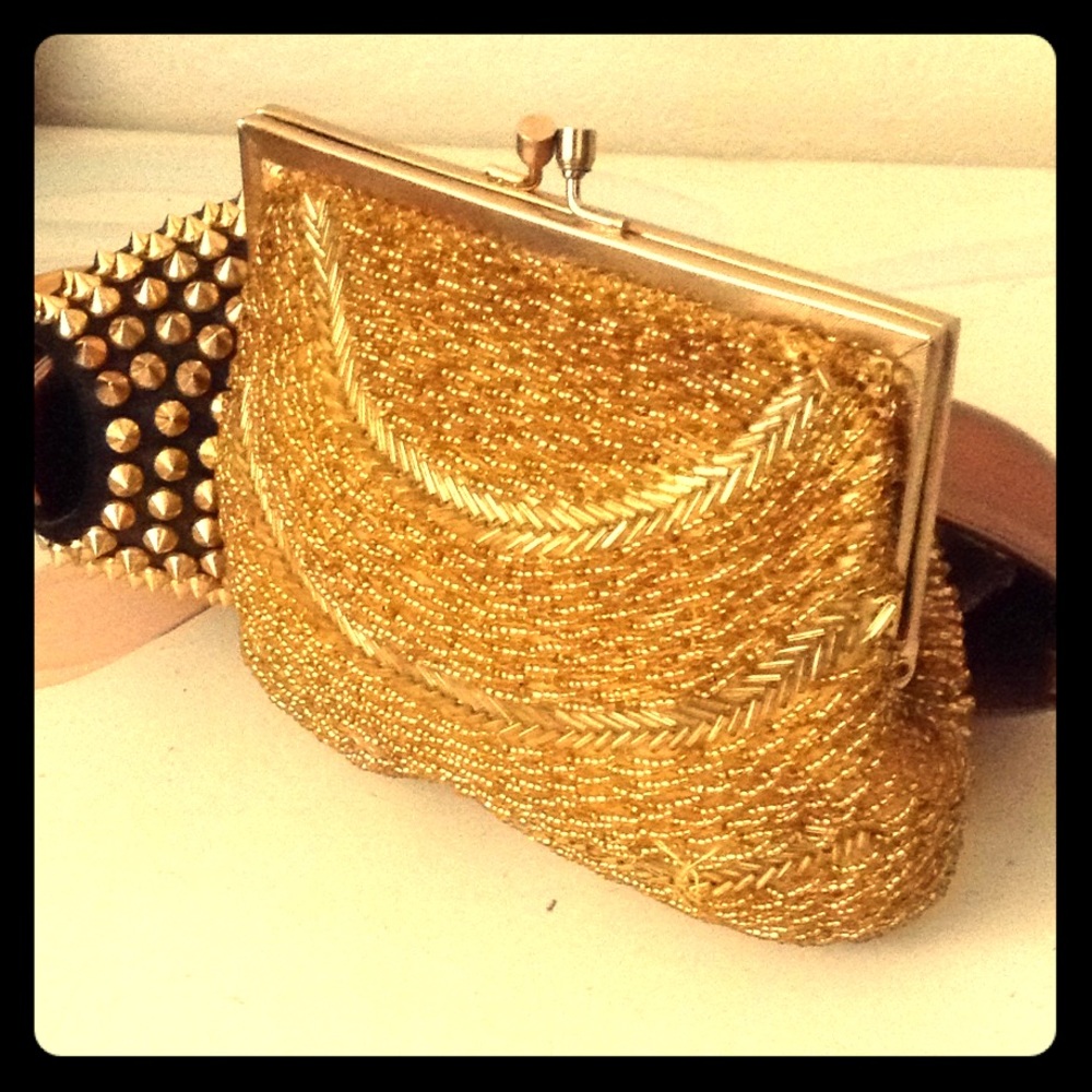 💕 Vintage Richere by WALBORG Gold Seeds/Beads Evening Bag - Luxury